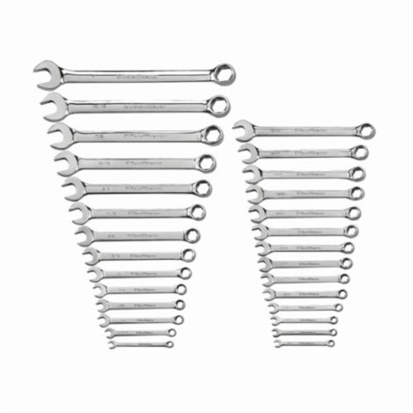GearWrench 81923 SAE/Metric Regular Length Combination Wrench Set, 28 Pieces, Full Polished Chrome Plated