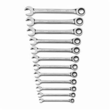GearWrench 85597 Metric Regular Length Ratcheting Wrench Set, 12 Pieces, Alloy Steel, Full Polished Chrome Plated