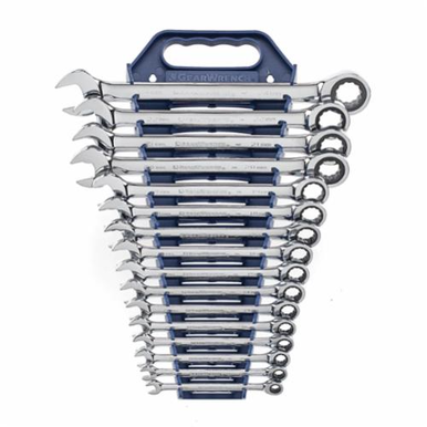 GearWrench 9416 Ratcheting Combination Wrench Set, 16 Pieces, Bright Chrome Plated