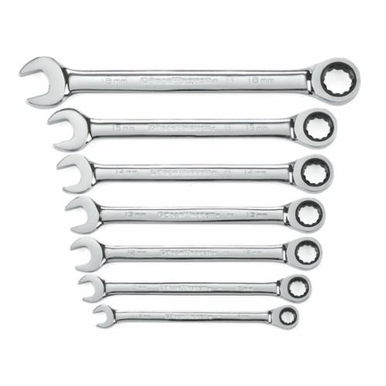 GearWrench 9417 Ratcheting Combination Wrench Set, 7 Pieces, Bright Chrome Plated