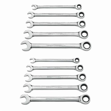 GearWrench 9418 SAE/Metric Long Length Combination Wrench Set, 10 Pieces, Full Polished Chrome Plated