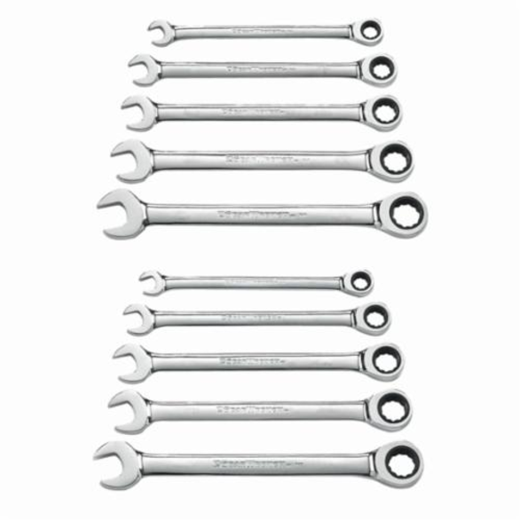 GearWrench 9418 SAE/Metric Long Length Combination Wrench Set, 10 Pieces, Full Polished Chrome Plated