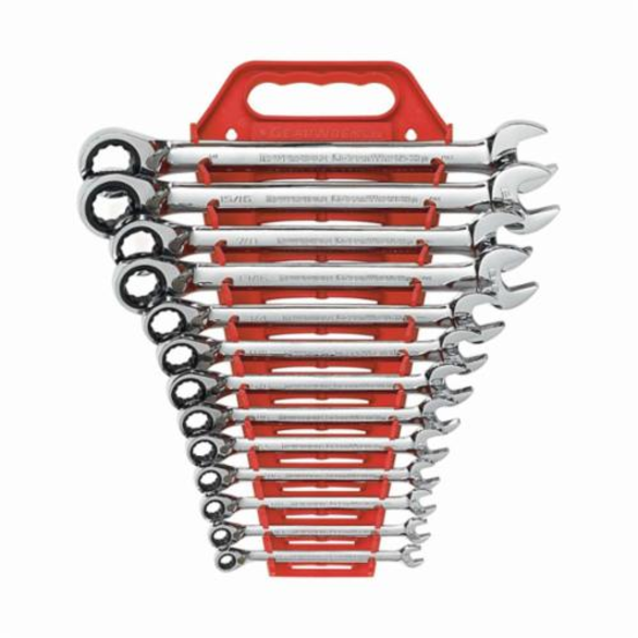GearWrench 9509N Reversible SAE Regular Length Combination Wrench Set, 13 Pieces, Mirror Chrome Plated