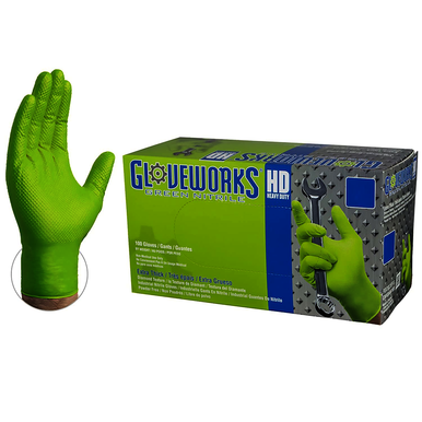 AMMEX Gloveworks HD Industrial Green Nitrile Gloves with Diamond Texture Grip, Case of 1000, 8 mil, Size Large, Latex Free, Powder Free, Textured, Disposable, GWGN46100