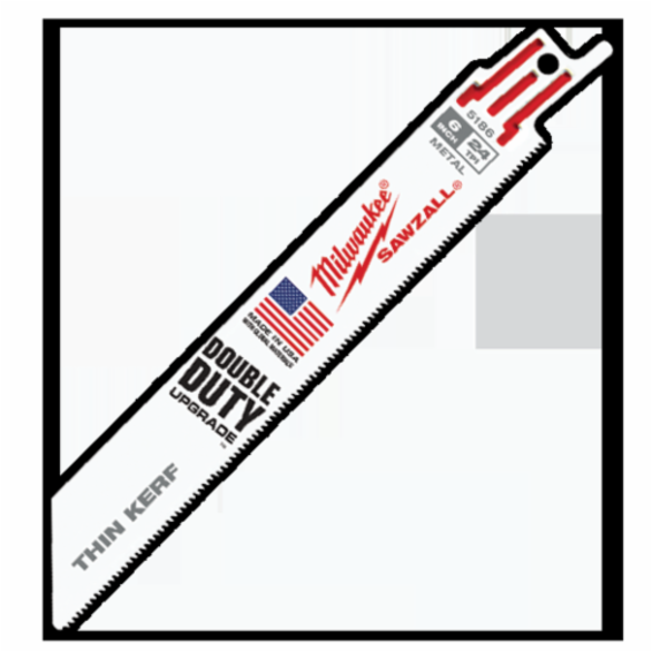 Milwaukee® SAWZALL® Double Duty Thin Kerf Reciprocating Saw Blade, 6 in L x 3/4 in W, 24 TPI, Bi-Metal Body