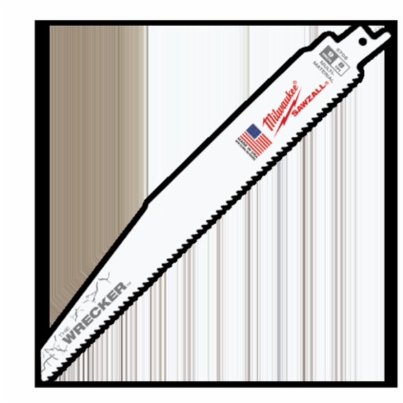 Milwaukee® SAWZALL® The Wrecker™ Straight Back Reciprocating Saw Blade, 9 in L x 1 in W, 8 TPI, Bi-Metal Body