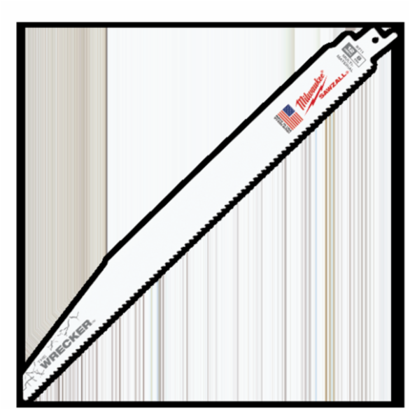 Milwaukee® SAWZALL® The Wrecker™ Straight Back Reciprocating Saw Blade, 12 in L x 1 in W, 8 TPI, Bi-Metal Body