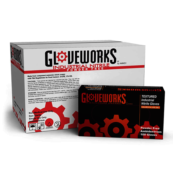 AMMEX Gloveworks Industrial Blue Nitrile Gloves, Case of 1000, 5 mil, Size XLarge, Latex Free, Powder Free, Textured, Disposable, INPF48100