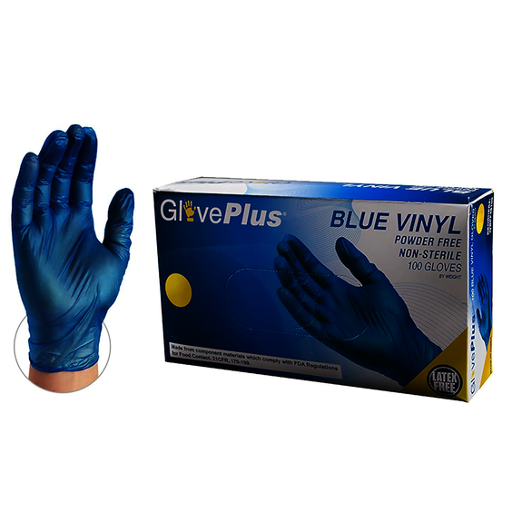 AMMEX GlovePlus Industrial Blue Vinyl Gloves, Case of 1000, 4 mil, Size XLarge, Latex Free, Powder Free, Food Safe, Disposable, Non-Sterile, IVBPF48100
