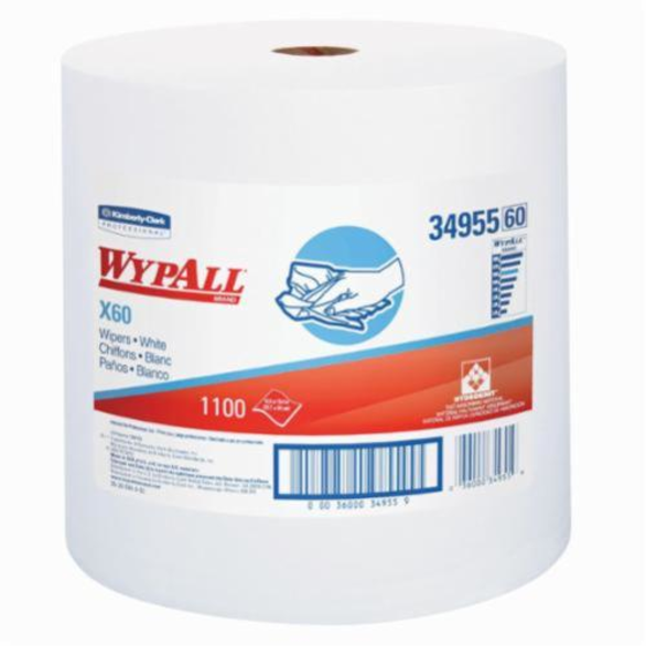 WypAll 34955 X60 Lightweight General Purpose Wiper, 1100 Sheets, 12-1/2 in W, Hydroknit, White