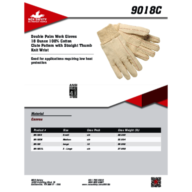 MCR Safety 9018CXL Size X - Large, Canvas, Knit Wrist, Palm Coated Gloves
