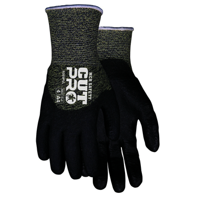 Memphis 9389PVL KS-4™ 9389PV Cut-Resistant Gloves, L, HPT Palm, Black/Green, Standard Finger/Straight Thumb, Kevlar® Nylon/Steel