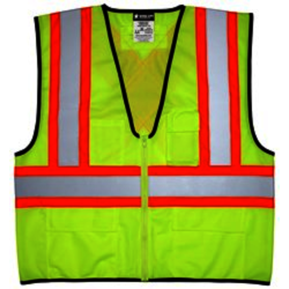 Hi-Vis Reflective Lime Safety Vest, 4 in Orange/Silver Stripes