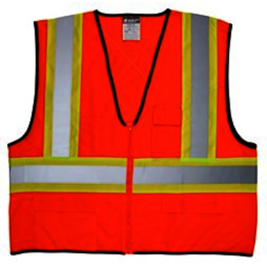 Hi-Vis Reflective Orange Safety Vest, 4 in Lime/Silver Stripes