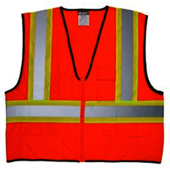 Hi-Vis Reflective Orange Safety Vest, 4 in Lime/Silver Stripes