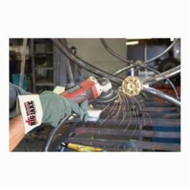 Memphis 1717 Big Jake® Premium Grade General Purpose Gloves, Leather Palm, XL, Cowhide Leather Palm, Cowhide Leather, Gray/White, Rubberized Safety Cuff, Uncoated Coating, Resists: Abrasion, Cut, Tear, Puncture, Heat and Tear, Fleece Lining