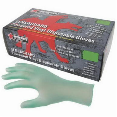 MCR Safety 5025L SensaGuard™ Non-Sterile Disposable Gloves, L, Vinyl, Green, 9.724 in L, Powdered, Smooth, 6.5 mil THK, Application Type: Food/Industrial/Premium Grade, Ambidextrous Hand