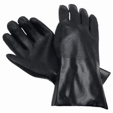 Memphis 6522S Double Dipped Industrial Grade Supported General Purpose Gloves, Coated, L, PVC Palm, PVC, Black/White, Gauntlet Cuff, PVC with Sandy Finish Coating, Resists: Abrasion, Chemicals and Oils, Interlock Lining, Standard Finger/Wing Thumb