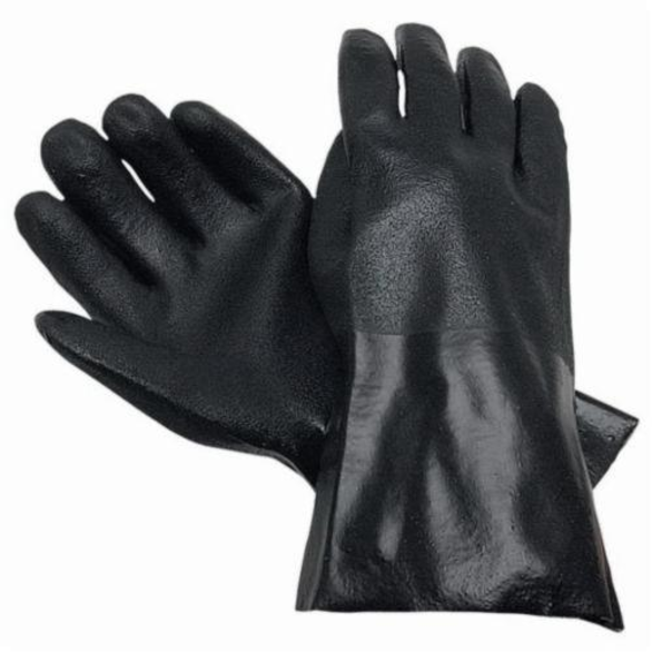 Memphis 6522S Double Dipped Industrial Grade Supported General Purpose Gloves, Coated, L, PVC Palm, PVC, Black/White, Gauntlet Cuff, PVC with Sandy Finish Coating, Resists: Abrasion, Chemicals and Oils, Interlock Lining, Standard Finger/Wing Thumb