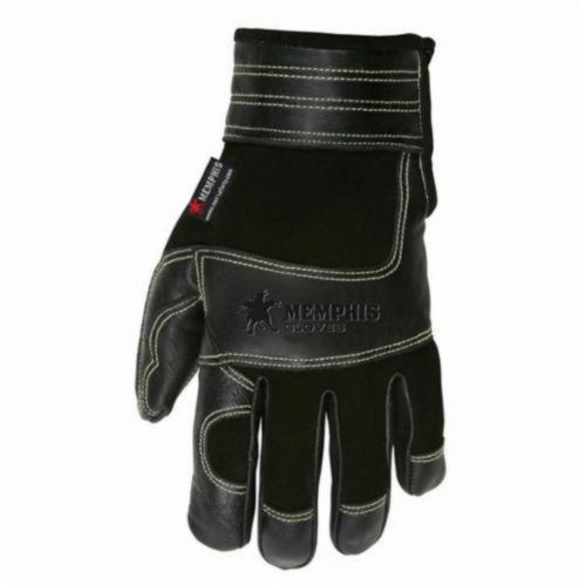 Memphis 925M Premium Grade General Purpose Gloves, Leather Palm/Multi-Task, M, Grain Cowhide Leather Palm, DuPont™ Kevlar®/Split Deerskin Leather, Black, Hook and Loop Cuff, Uncoated Coating, Resists: Abrasion, Unlined Lining