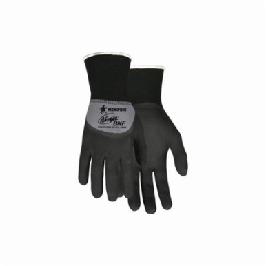 Memphis N96793M Ninja® Dipped General Purpose Gloves, Coated, M, Nitrile Foam Palm, 15 ga Nylon/Spandex®, Black/Gray, Knit Wrist Cuff, Nitrile Foam Coating, Resists: Abrasion, Cut, Puncture and Tear, Unlined Lining, Standard Finger/Wing Thumb