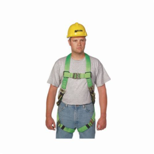 Miller® by Honeywell DuraFlex Python™ P950QC/XXLGN Harness, 2XL, 400 lb Load, Polyester/Urethane Elastomer Strap, Quick-Connect Leg Strap Buckle, Quick-Connect Chest Strap Buckle, Friction Shoulder Strap Buckle, Steel Hardware, Green