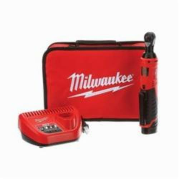 Milwaukee® M12™ Double Insulated Cordless Ratchet Kit, 1/4 in, 30 ft-lb, 250 rpm, 12 V, Lithium-Ion Battery