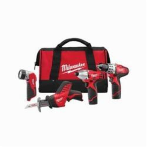 Milwaukee® M12™ 4-Tool Cordless Combination Kit, 12 V, 1.5 Ah Lithium-Ion Battery Keyless Blade, Red/Black