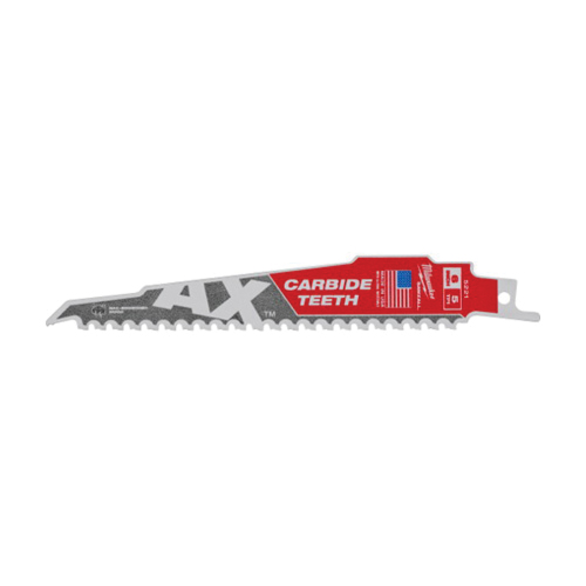 Milwaukee® 48-00-5221 Tapered Back Reciprocating Saw Blade, 6 in L, 5 TPI, Carbide Body, Universal Tang