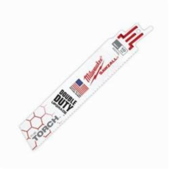 Milwaukee® SAWZALL® The Torch™ Straight Back Reciprocating Saw Blade, 6 in L x 1 in W x 0.042 in THK, 10, Bi-Metal