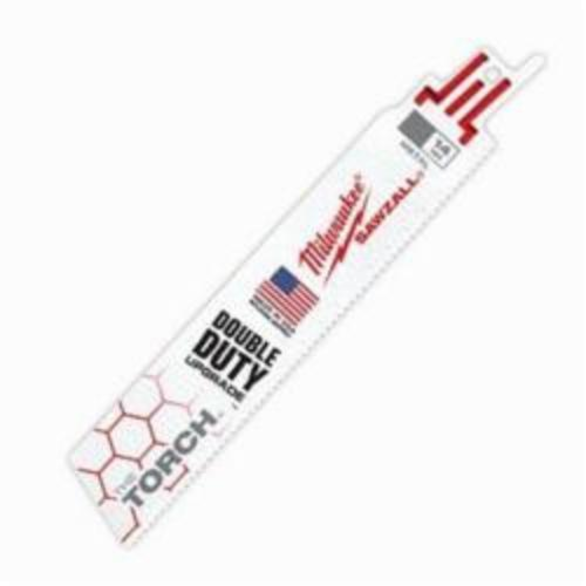 Milwaukee® SAWZALL® The Torch™ Double Duty Straight Back Reciprocating Saw Blade, 6 in L x 1 in W, 14 TPI, Bi-Metal Body