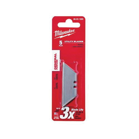 Milwaukee® 48-22-1905 5-Piece General Purpose Utility Blade, Sharp Point/Straight Edge Blade, 2-3/8 in L, 0.025 in Thk