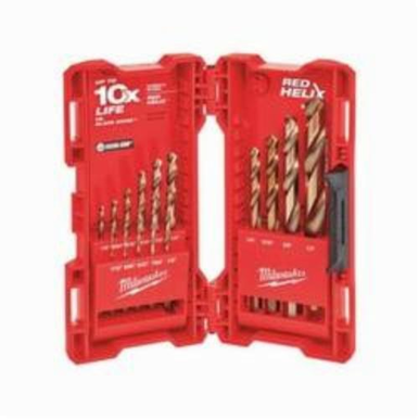 Milwaukee® RED HELIX™ Drill Bit Kit, 15 Pieces, 2.87 in L, Right Hand Cut, 135 deg Point, Cobalt, Uncoated