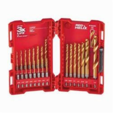 Milwaukee® Shockwave™ RED HELIX™ Impact Duty Drill Bit Kit, 23 Pieces, 10.39 in L, 135 deg Point, HSS, Titanium Coated
