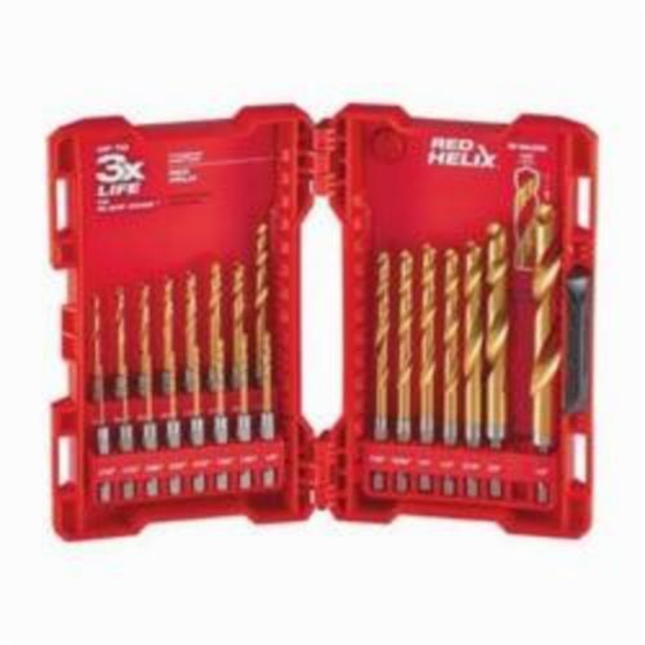 Milwaukee® Shockwave™ RED HELIX™ Impact Duty Drill Bit Kit, 23 Pieces, 10.39 in L, 135 deg Point, HSS, Titanium Coated