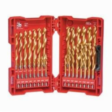 Milwaukee® Shockwave™ RED HELIX™ Impact Duty Drill Bit Kit, 29 Pieces, 10.39 in L, 135 deg Point, HSS, Titanium Coated