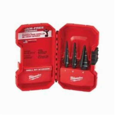 Milwaukee® 48-89-9221 Step Drill Set, 3 Pieces, 3-Flat, Round Shank, 1/32 in Step Increment, 2 Flutes, HSS, Black Oxide