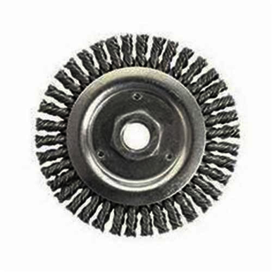 Roughneck 13238 Narrow Face Wheel Brush With Nut, 4-1/2 in Dia Brush, 3/16 in W Face, 0.02 in Dia Stringer Bead Knot Filament/Wire, 5/8-11 Arbor Hole