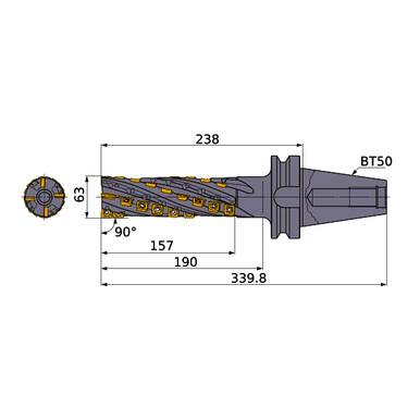 Mitsubishi 462601 2.4803 in Cut Dia, 6.1811 in Max Depth, BT-50-A, Indexable Square-Shoulder End Mill
