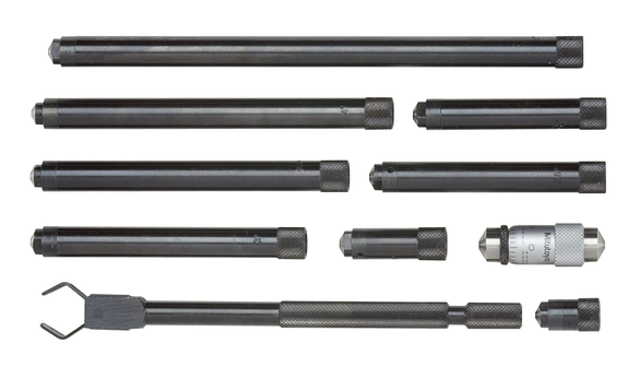 Mitutoyo 139-201 Imperial Extension Pipe Tubular Inside Micrometer Set, 1.5 to 12 in Range 0.001 in Graduations, 0.00005x3+L/2 in Accuracy, Carbide Tip