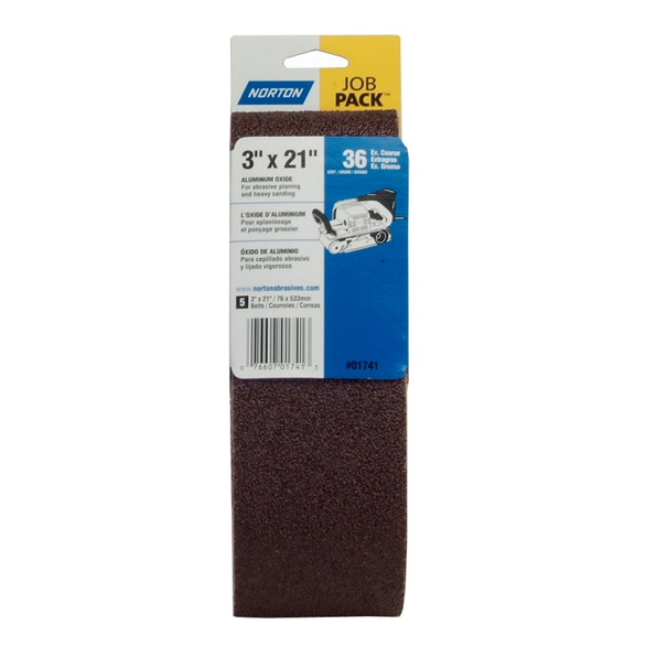 Norton® Metalite® R255 Plyweld Portable Abrasive Belt, 21 in L x 3 in W, 36/Extra Coarse, Aluminum Oxide Abrasive