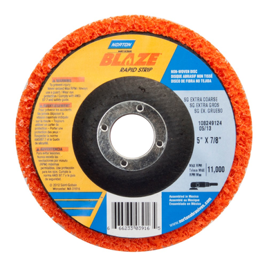 Norton® Blaze® Rapid Strip™ 66623303916 Non-Woven Depressed Center Disc, 5 in Dia, 7/8 in, Extra Coarse Grade