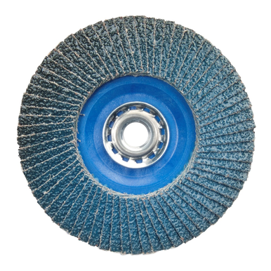 Norton® BlueFire® R884P Quick Trim Standard Density Coated Flap Disc, 4-1/2 in Dia, 5/8-11, 80/Medium, Type 27/Flat