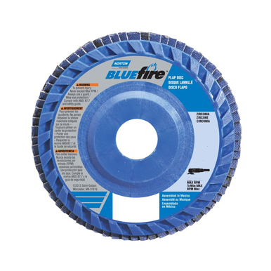 Norton® BlueFire® R884P Quick Trim Standard Density Coated Flap Disc, 5 in Dia, 7/8 in, 40/Coarse, Type 27/Flat
