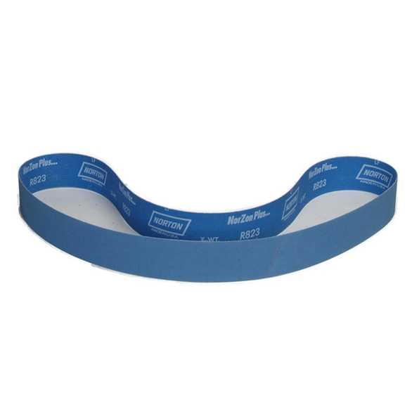 Norton® BlueFire® R821P Narrow Abrasive Belt, 72 in L x 2 in W, 80/Medium, Zirconia Alumina Abrasive