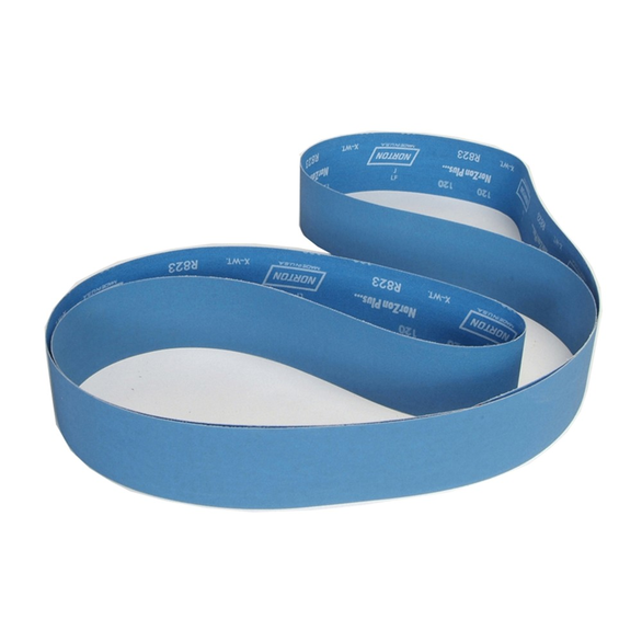 Norton® BlueFire® R823P Narrow Abrasive Belt, 132 in L x 3 in W, 80/Medium, Zirconia Alumina Abrasive