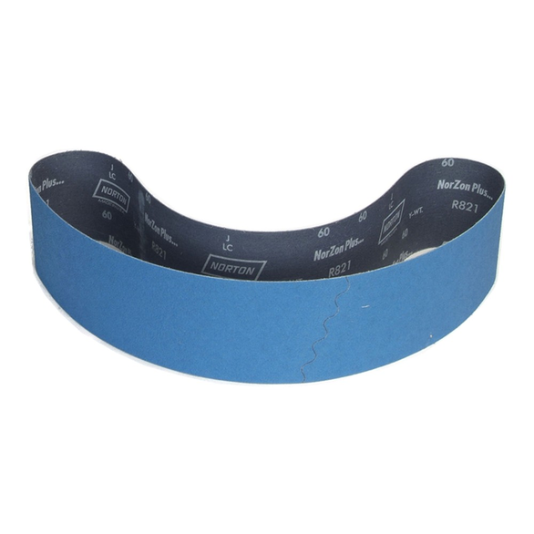 Norton® BlueFire® R823P Narrow Abrasive Belt, 48 in L x 6 in W, 120/Fine, Zirconia Alumina Abrasive