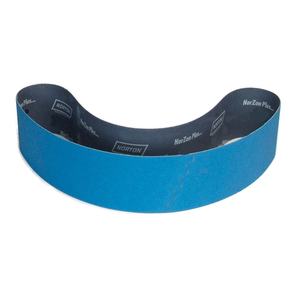 Norton® BlueFire® R884P Narrow Abrasive Belt, 100 in L x 4 in W, 36/Extra Coarse, Zirconia Alumina Abrasive