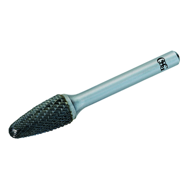 OSG 803-7500 Medium Tough Cut Single End Carbide Burr, Radius End, Round Nose Tree Head, 3/4 in Dia Head, 1 in L of Cut, 2 in OAL, Medium Tough Cut