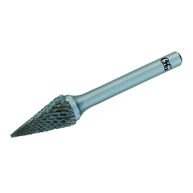 OSG 805-5000-60 Medium Tough Cut Single End Carbide Burr, Pointed End, Cone Head, 12 mm Dia Head, 22 mm L of Cut, 50 mm OAL, Medium Tough Cut